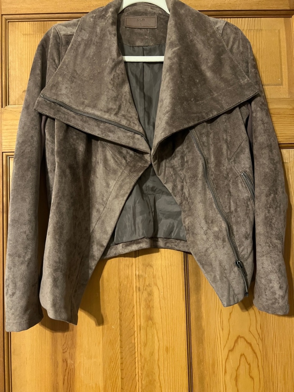 Suede Draped Moto Jacket - Taupe by S.L.B.